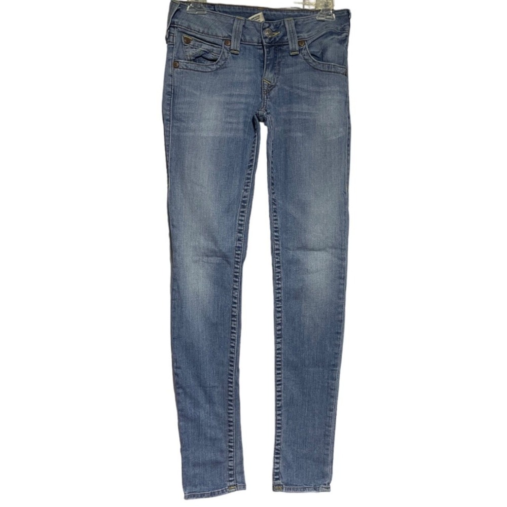 True Religion Misty Skinny Jeans‎ Blue Low Rise Horseshoe Stitch Made in USA 28